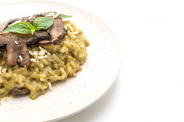 Mushroom Risotto with Pesto and Cheese