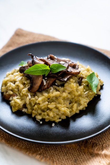 Mushroom Risotto with Pesto and Cheese