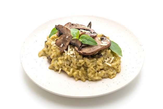 Mushroom Risotto with Pesto and Cheese