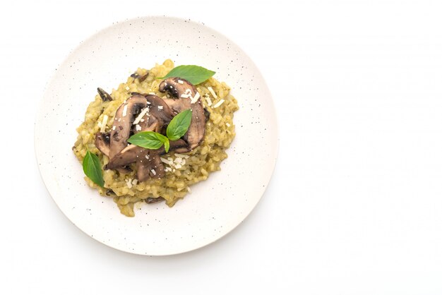 Mushroom Risotto with Pesto and Cheese