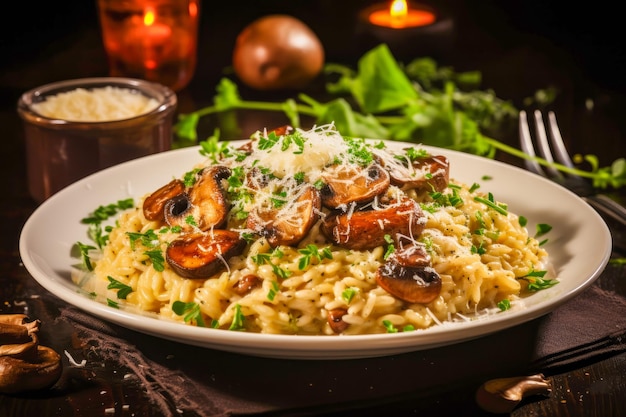 Mushroom Risottowith Creamy Arborio rice cooked with a variety of wild mushrooms