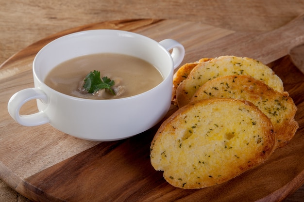 Mushroom Soup and Garlic Bread