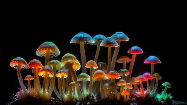 Photo a mushroom that is lit up in the dark