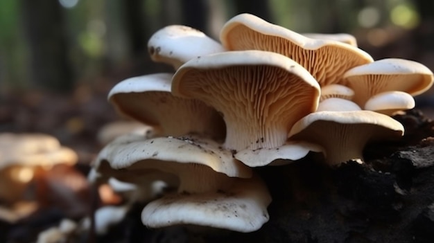 A mushroom that is on a log