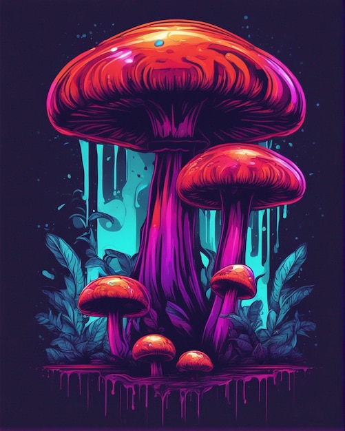 Mushroom vector graphic dripping incredibly high details 16k tshirt design high details