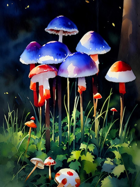 Mushroom watercolor illustration reproduction of nature forest calming vibes