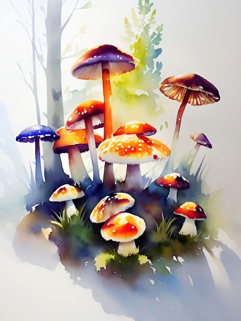 Mushroom Watercolor Illustration Reproduction of Nature Forest Calming Vibes