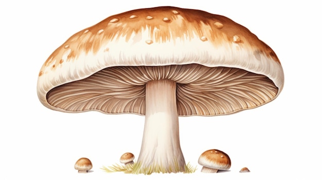 Mushroom on white background Watercolor illustration Hand drawn