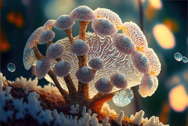 A mushroom with a drop of water on it