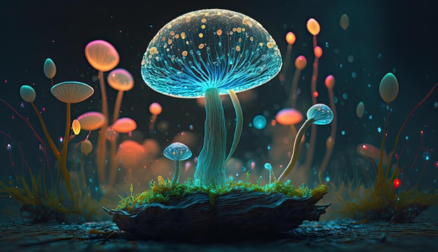 A mushroom with a glowing light on it