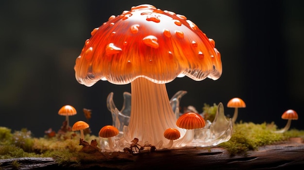 A mushroom with a green moss on it