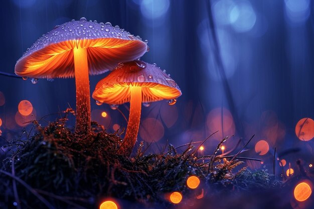 a mushroom with a purple background and a purple light in the background