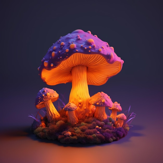 Photo a mushroom with a purple base and yellow base