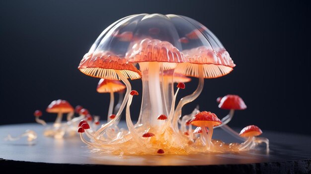 A mushroom with a red cap on it