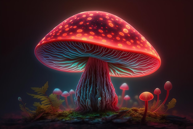 A mushroom with a red light on it