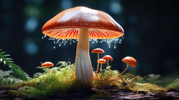 A mushroom with water drops on it