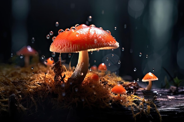 A mushroom with water drops on it