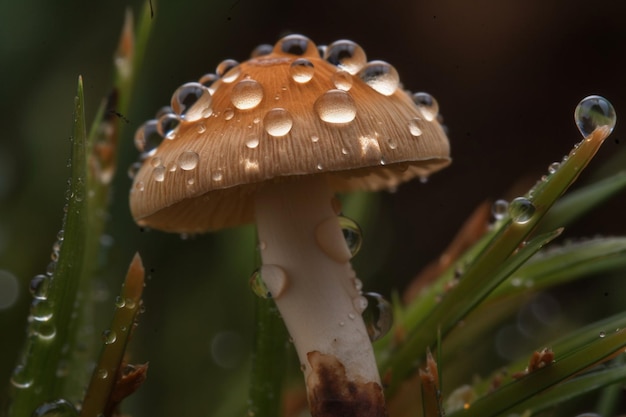 A mushroom with water drops on it