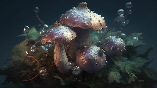 A mushroom with water drops on it