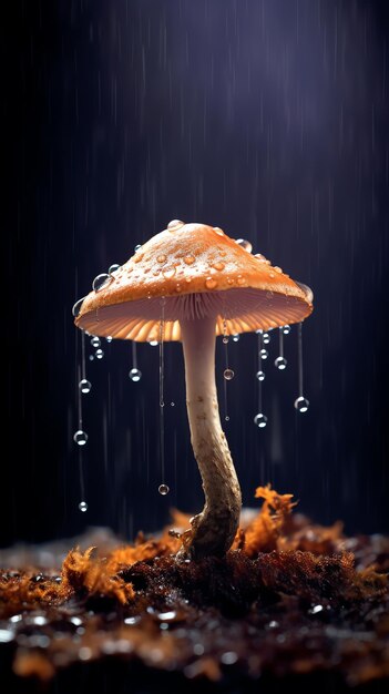 Photo a mushroom with water drops on it