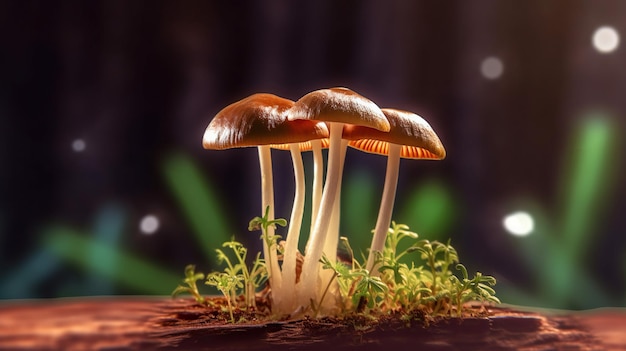 Mushroom on Wooden Beautiful Plant high contrast