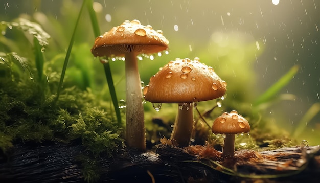 Mushrooms after rain in the forest