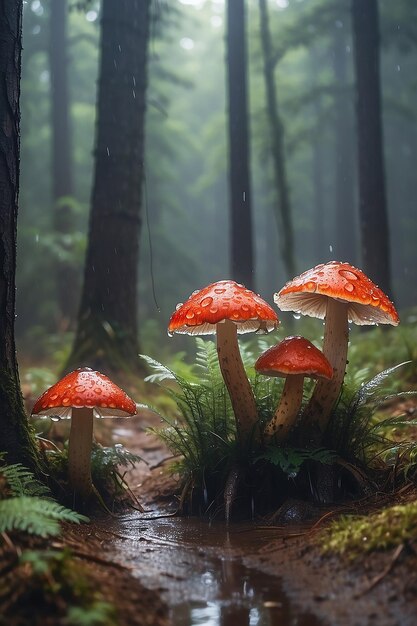 Photo mushrooms after rain in the forest