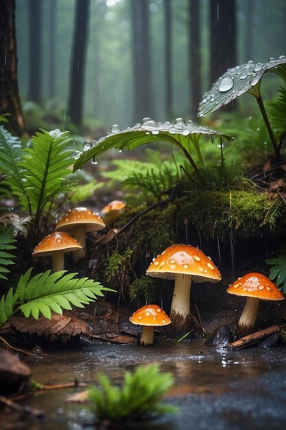 Photo mushrooms after rain in the forest