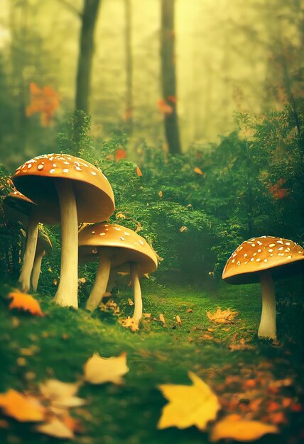 Mushrooms in autumn forest