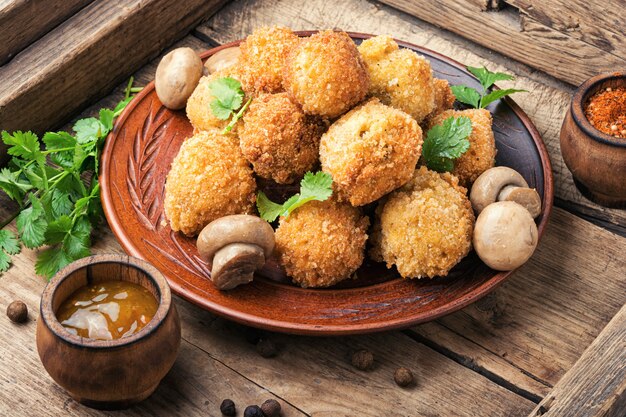 Mushrooms in breadcrumbs.