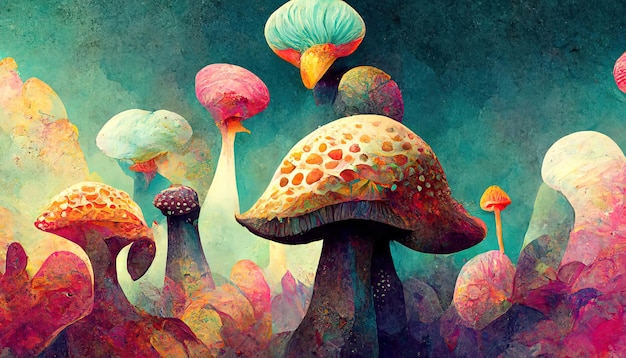 Mushrooms colorful psychedelic Digital food