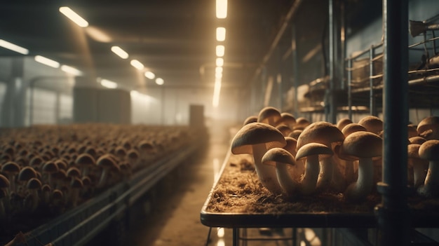 Mushrooms in farm Generative Ai