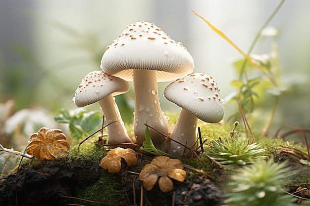 Mushrooms in the field Beautiful white mushrooms growing in the field