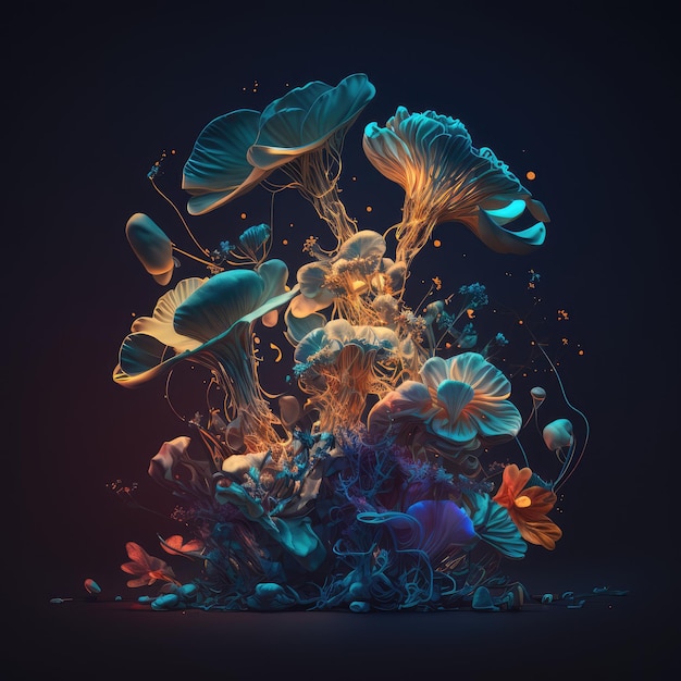 Mushrooms And Flowers Generative AI