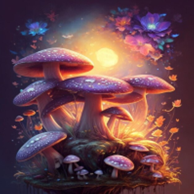 Mushrooms and flowers generative Ai