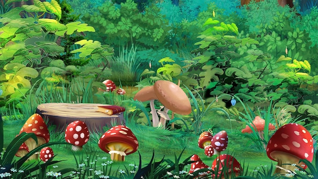 Mushrooms in a Forest illustration