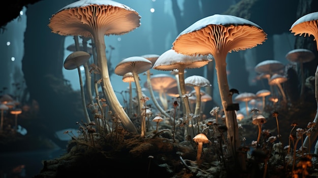 Mushrooms under the forest UHD wallpaper