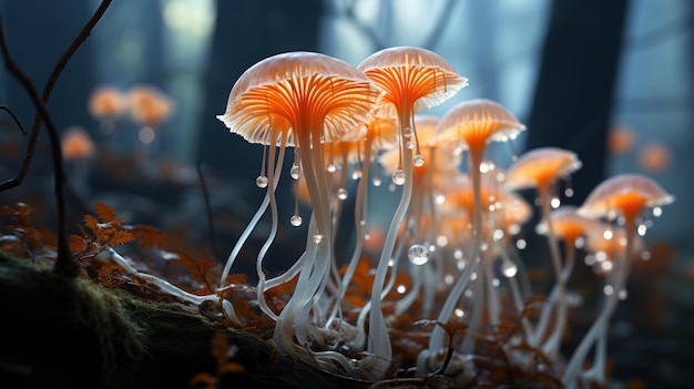 Mushrooms under the forest UHD wallpaper