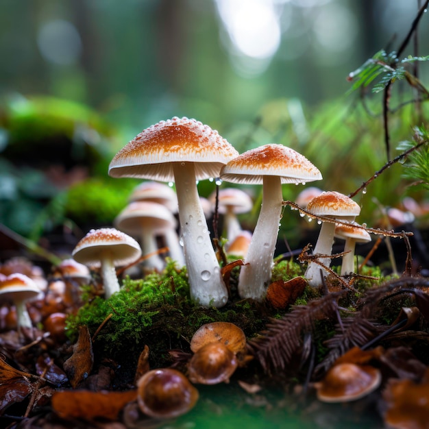 Mushrooms on the ground in beautiful forest