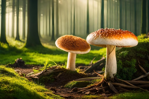 Mushrooms grow in the forest