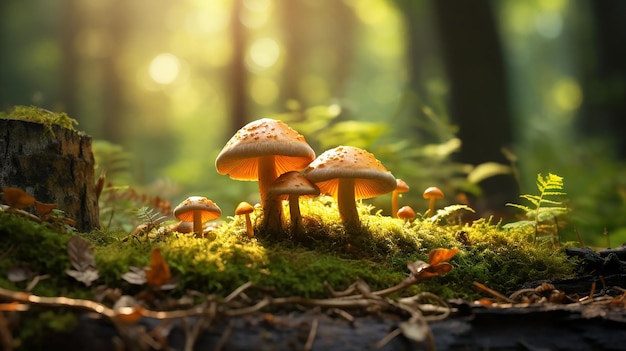 Mushrooms Growing on Mossy Ground