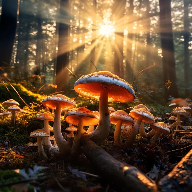 Photo mushrooms growing on mossy ground