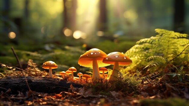 Photo mushrooms growing on mossy ground