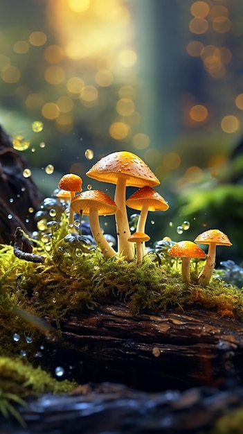 Mushrooms Growing on Mossy Ground