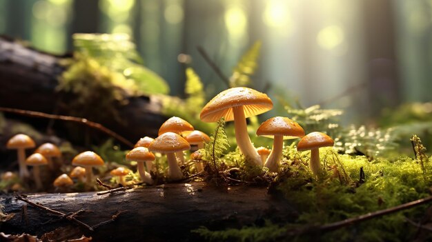Photo mushrooms growing on mossy ground