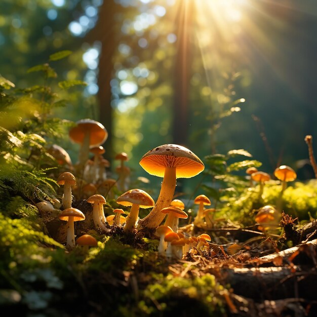 Photo mushrooms growing on mossy ground