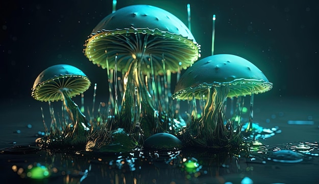 mushrooms growing underwater