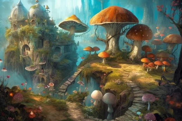 사진 환상적인 성의 정원에서 버섯 환상적인 세계