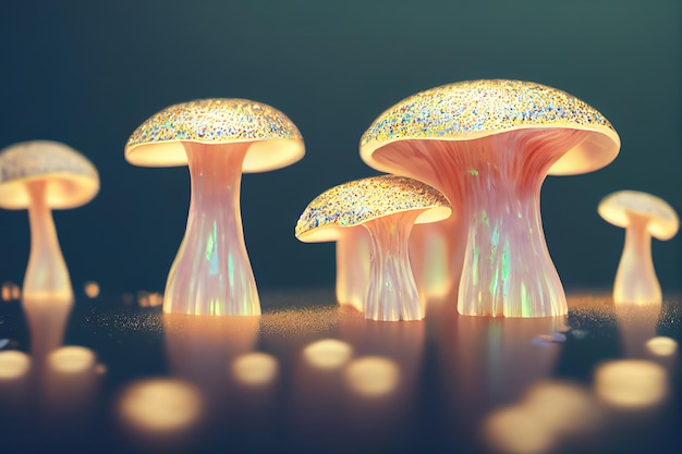 Funghi fungo al neon carta da parati fungo ad alta definizione immagine fungo al neon sfondo fungo magico sfondo rendering 3d illustrazione raster