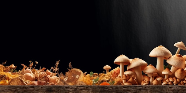 Mushrooms organic vegetable for cooking copy space blurred background generative AI